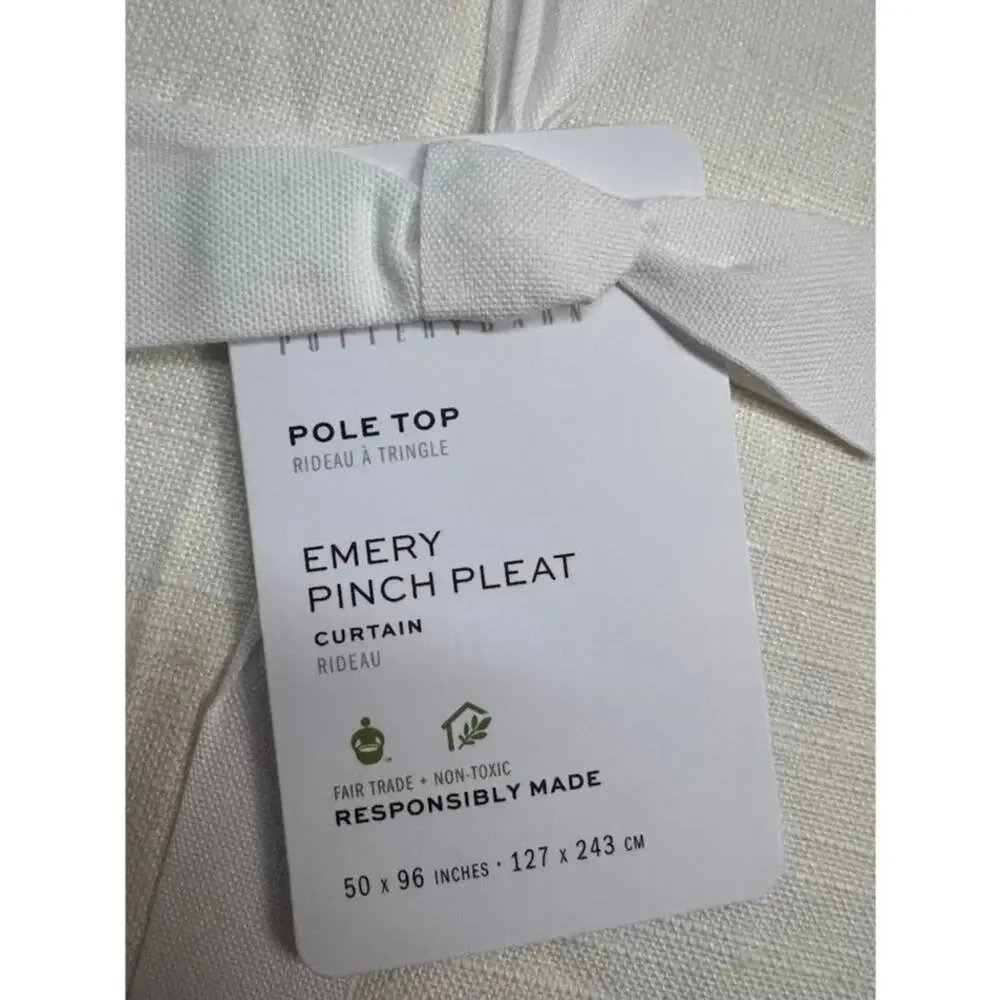 NWT! Pottery Barn‎ Pole Top Lined Emery Pinch Pleat Curtain 50x96 in IVORY